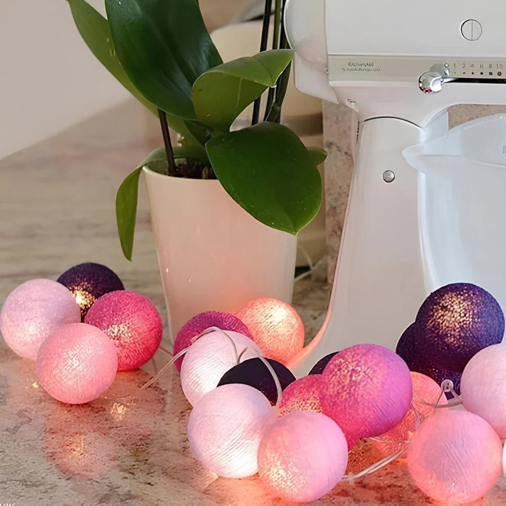 Cotton Ball String Lights LED Fairy Lights with Fabric Balls