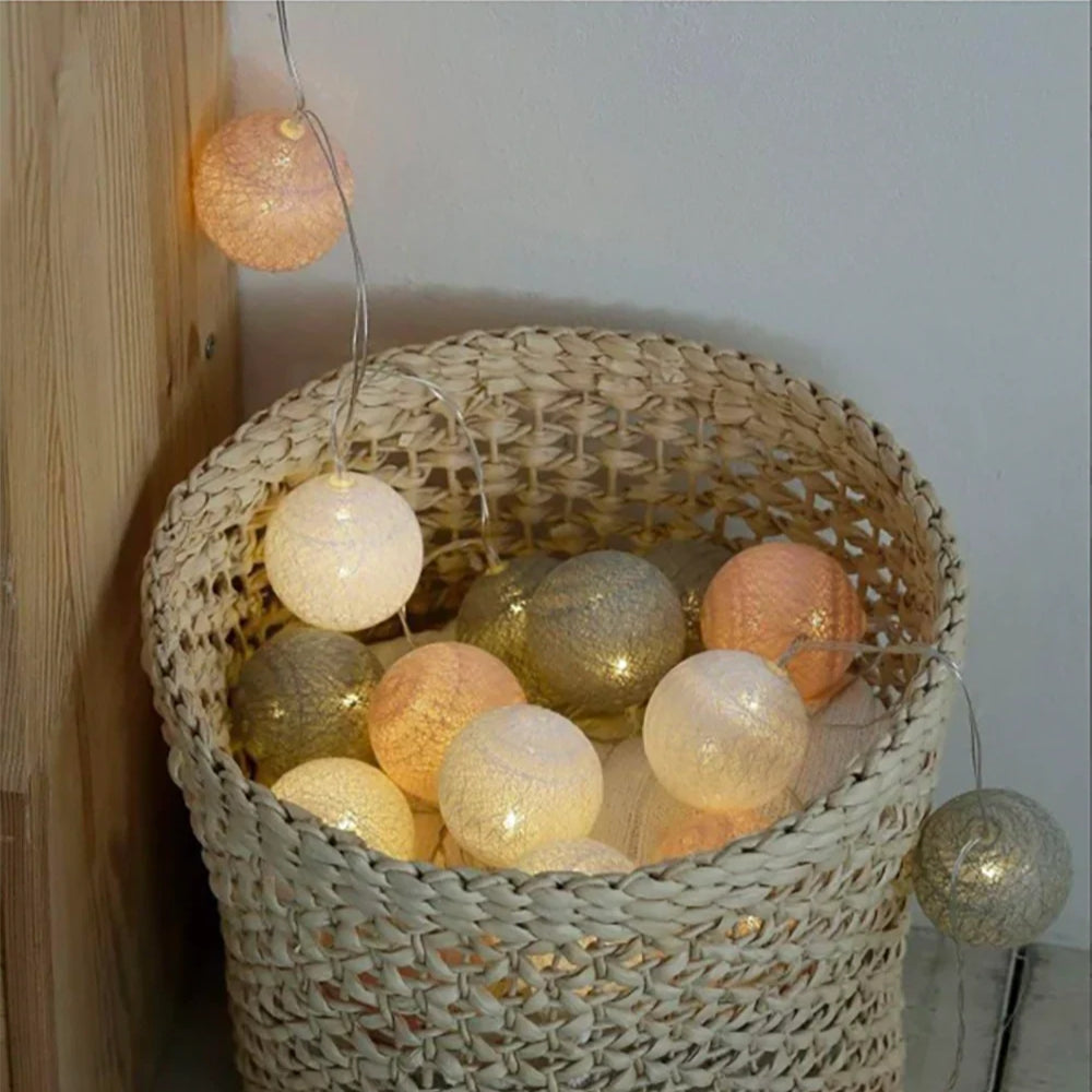 Cotton Ball String Lights LED Fairy Lights with Fabric Balls