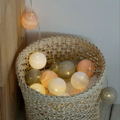 Cotton Ball String Lights LED Fairy Lights with Fabric Balls