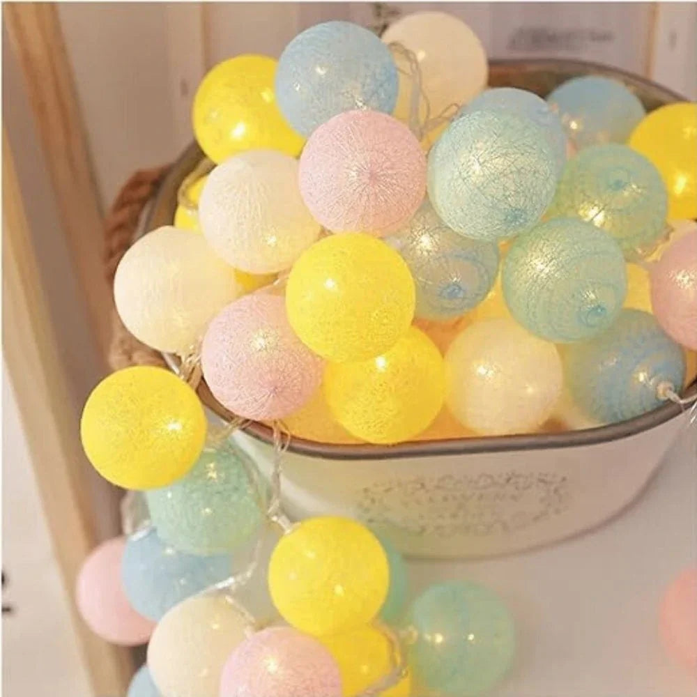 Cotton Ball String Lights LED Fairy Lights with Fabric Balls