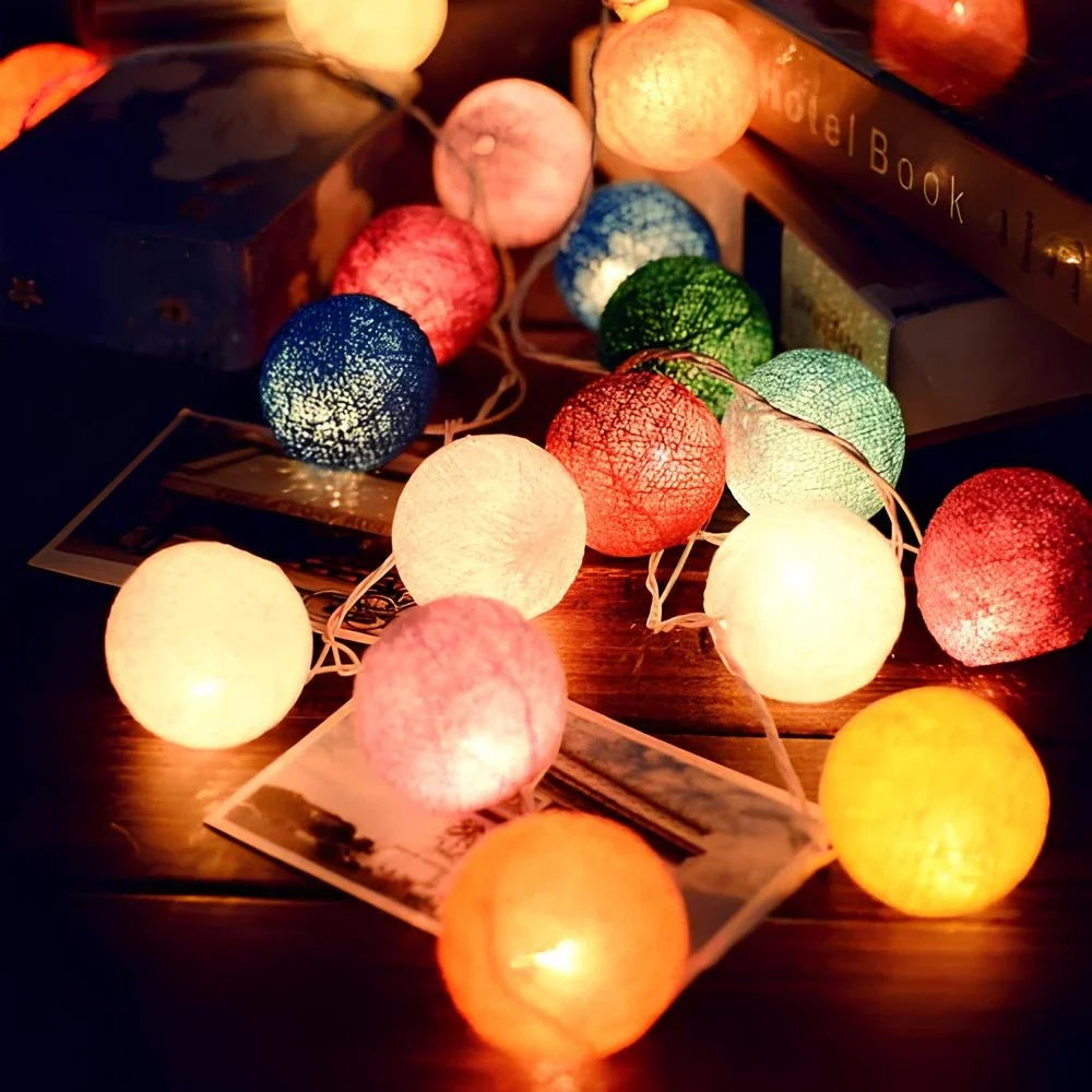 Cotton Ball String Lights LED Fairy Lights with Fabric Balls