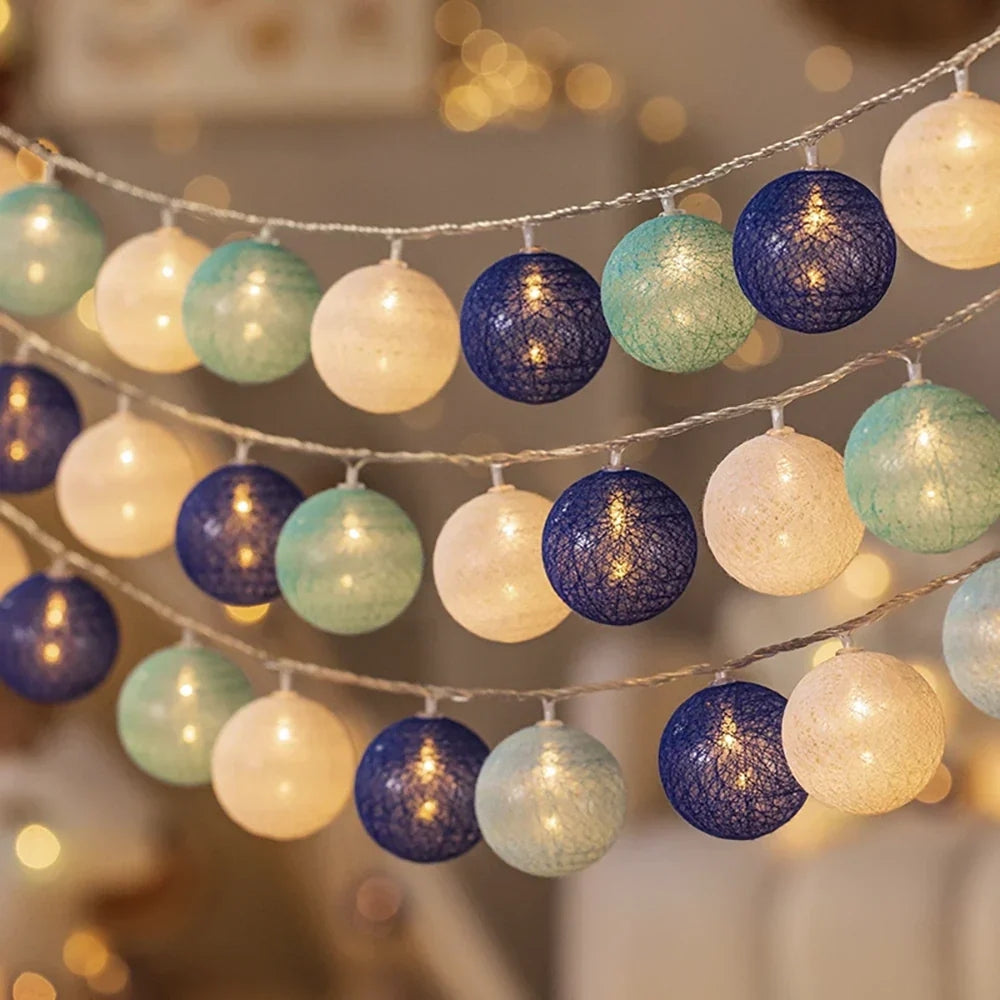Cotton Ball String Lights LED Fairy Lights with Fabric Balls