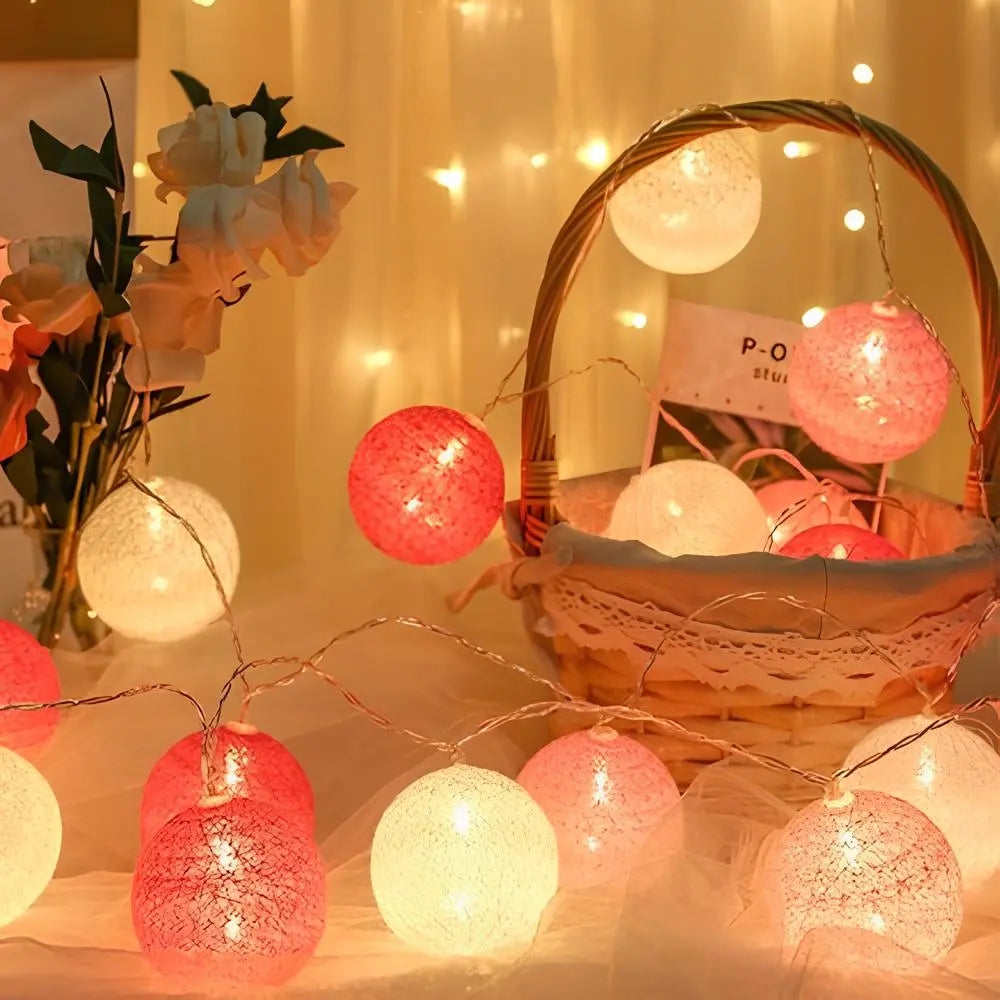 Cotton Ball String Lights LED Fairy Lights with Fabric Balls