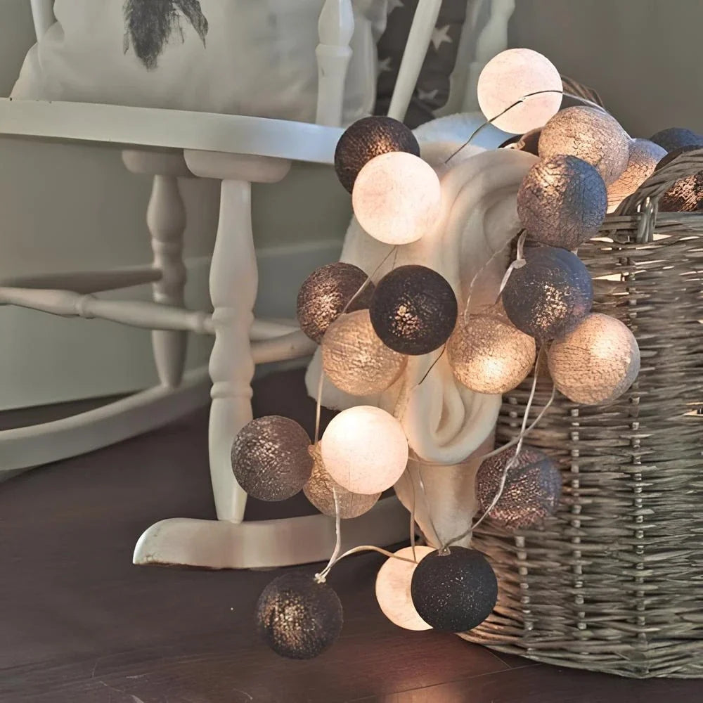 Cotton Ball String Lights LED Fairy Lights with Fabric Balls