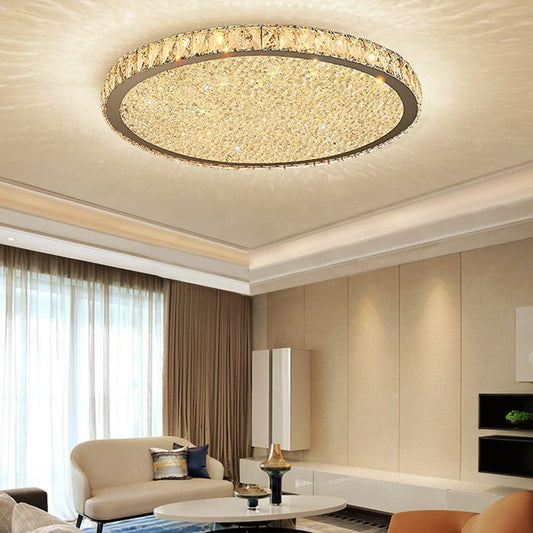Crystal Ceiling Light Modern Round LED Flush Mount with Sparkling Crystal Border