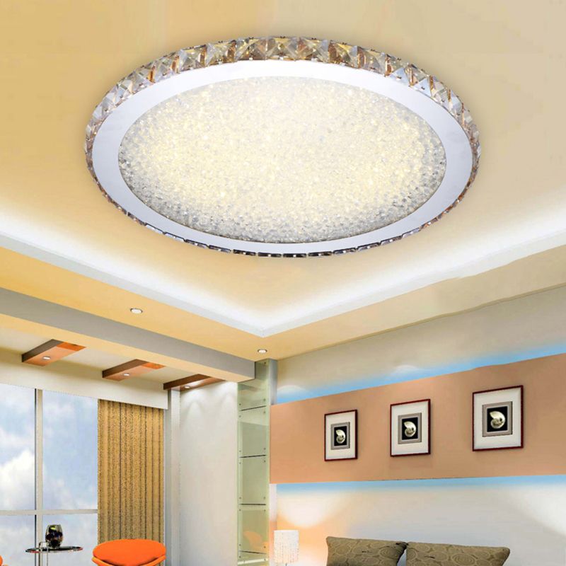 Crystal Ceiling Light Modern Round LED Flush Mount with Sparkling Crystal Border