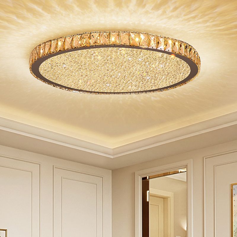 Crystal Ceiling Light Modern Round LED Flush Mount with Sparkling Crystal Border
