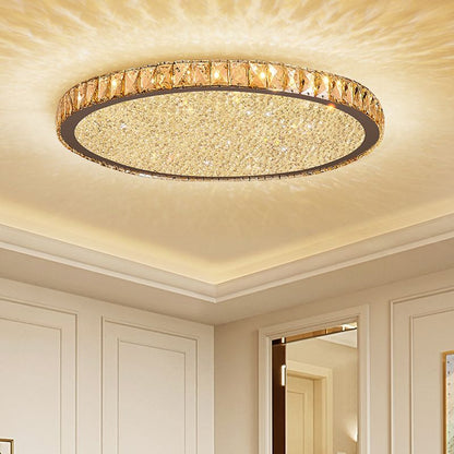 Crystal Ceiling Light Modern Round LED Flush Mount with Sparkling Crystal Border
