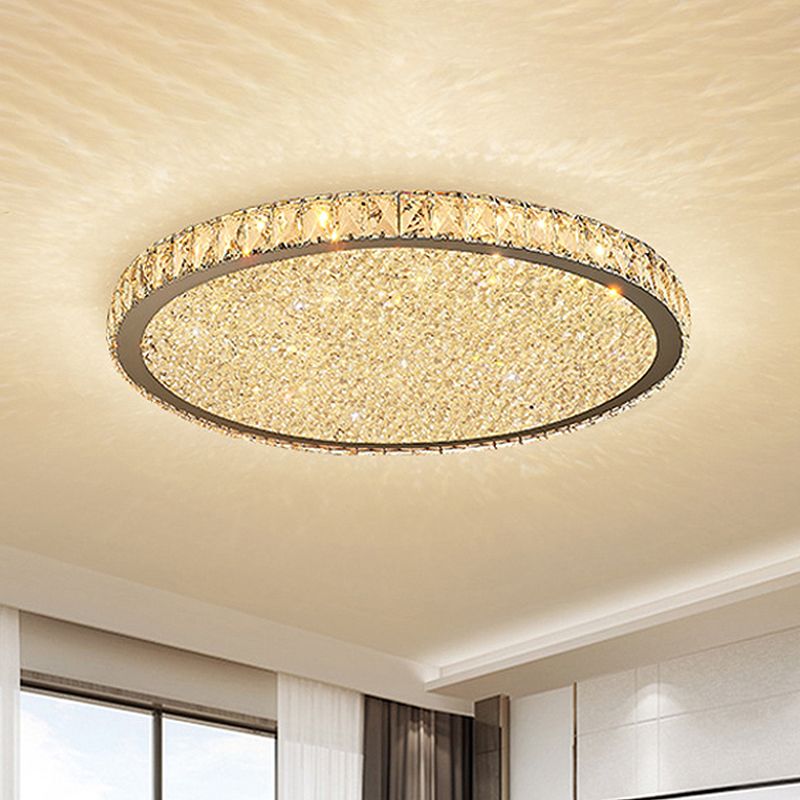 Crystal Ceiling Light Modern Round LED Flush Mount with Sparkling Crystal Border