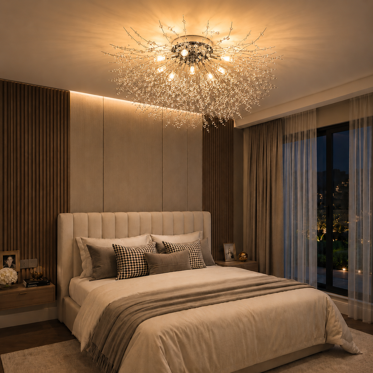 Crystal Dandelion Ceiling Light Modern Flush Mount with Crystal Branch Design
