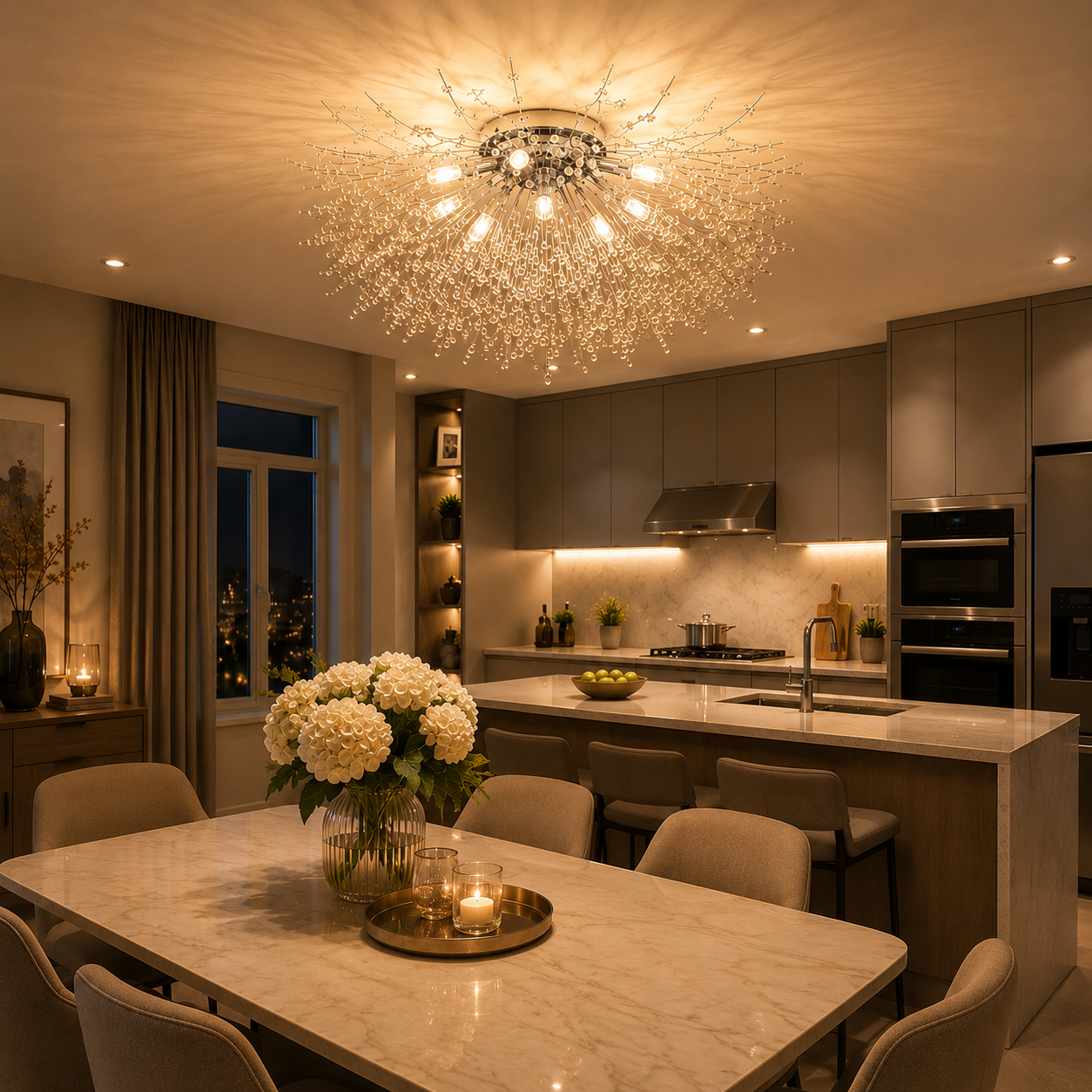 Crystal Dandelion Ceiling Light Modern Flush Mount with Crystal Branch Design