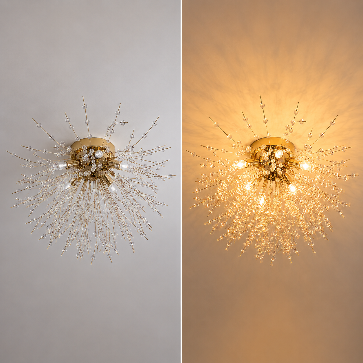 Crystal Dandelion Ceiling Light Modern Flush Mount with Crystal Branch Design