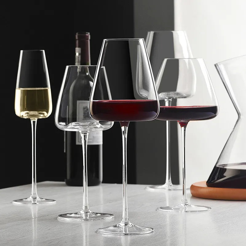 Crystal Wine Glasses Set in Red Wine, White Wine, Champagne and Burgundy Styles