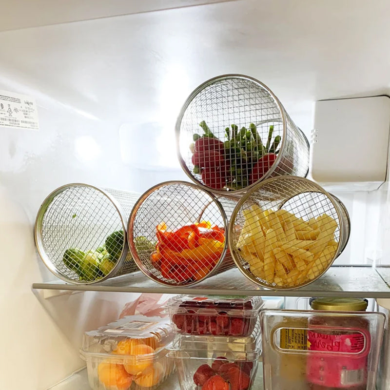 Cylindrical Mesh BBQ Grill Basket with Door