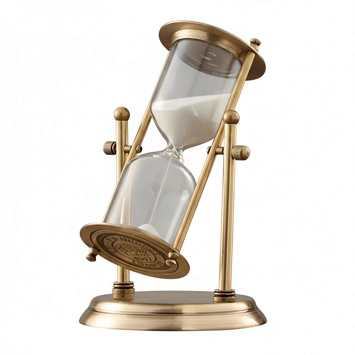 Decorative Hourglass Sand Timer with Rotating Brass Frame and Glass