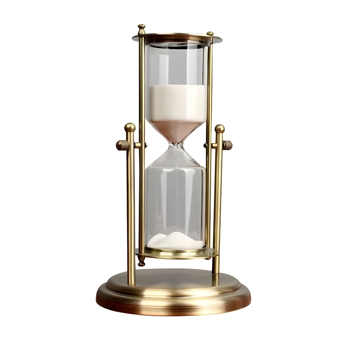 Decorative Hourglass Sand Timer with Rotating Brass Frame and Glass