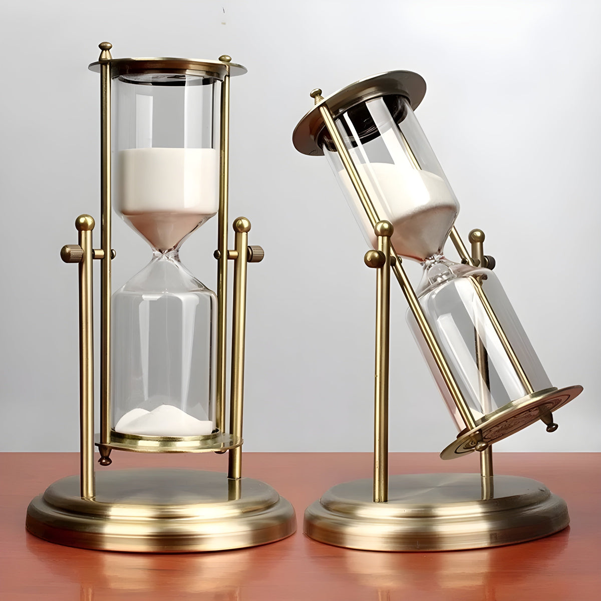 Decorative Hourglass Sand Timer with Rotating Brass Frame and Glass