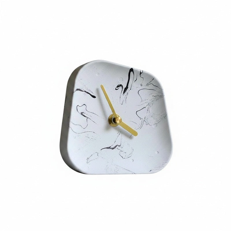 Desk Clock Minimalist Concrete with Silent Sweep Movement and Gold Hands