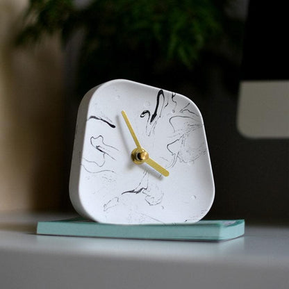 Desk Clock Minimalist Concrete with Silent Sweep Movement and Gold Hands