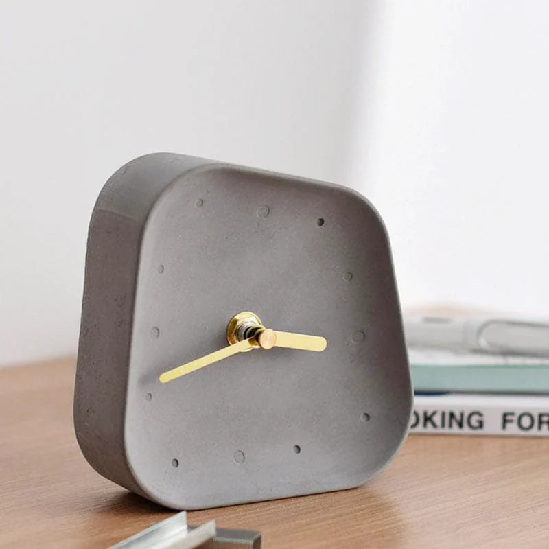 Desk Clock Minimalist Concrete with Silent Sweep Movement and Gold Hands