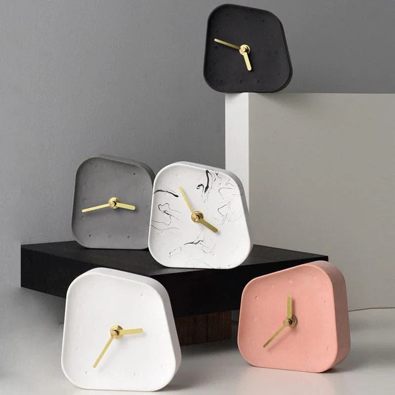 Desk Clock Minimalist Concrete with Silent Sweep Movement and Gold Hands