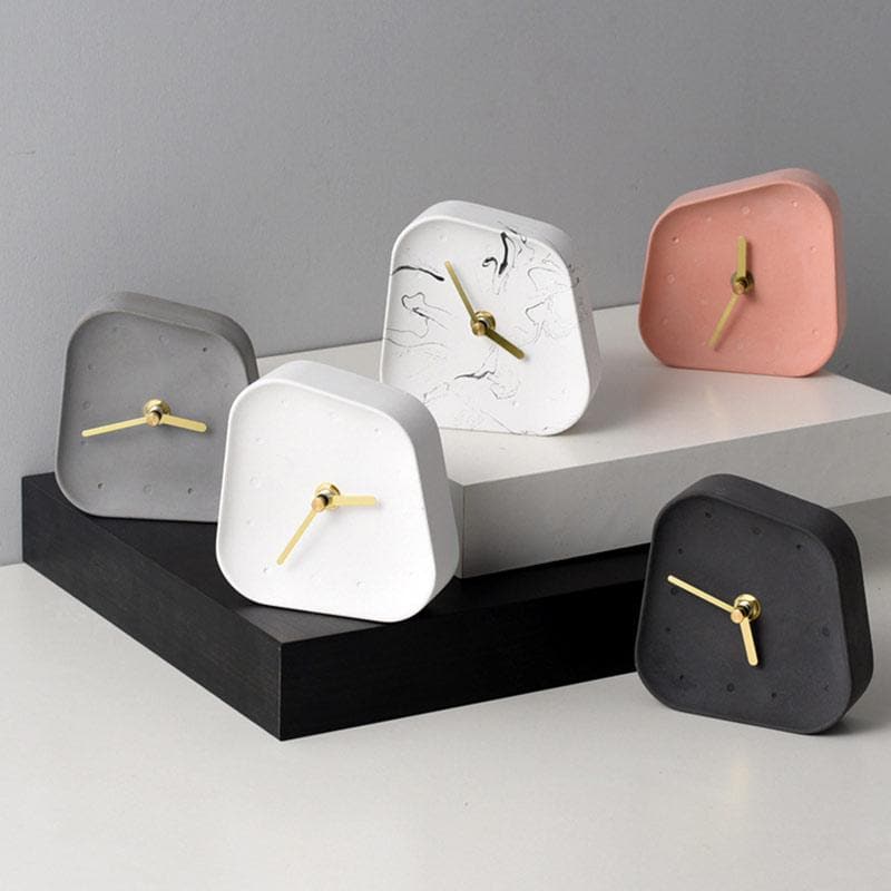 Desk Clock Minimalist Concrete with Silent Sweep Movement and Gold Hands