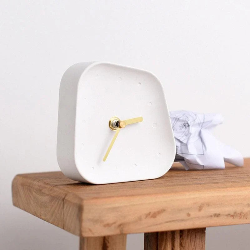Desk Clock Minimalist Concrete with Silent Sweep Movement and Gold Hands