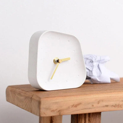 Desk Clock Minimalist Concrete with Silent Sweep Movement and Gold Hands