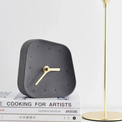 Desk Clock Minimalist Concrete with Silent Sweep Movement and Gold Hands
