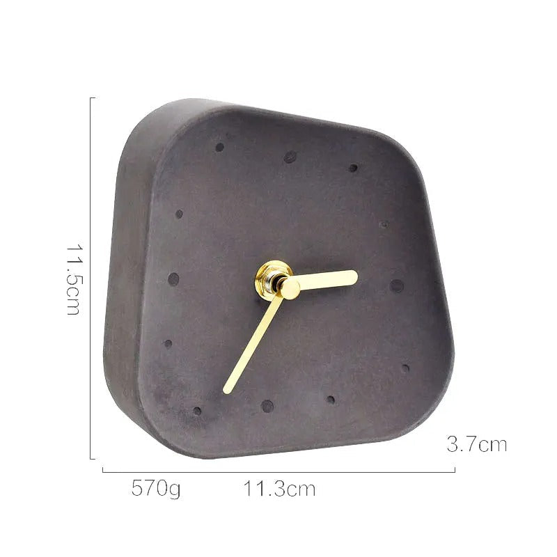 Desk Clock Minimalist Concrete with Silent Sweep Movement and Gold Hands