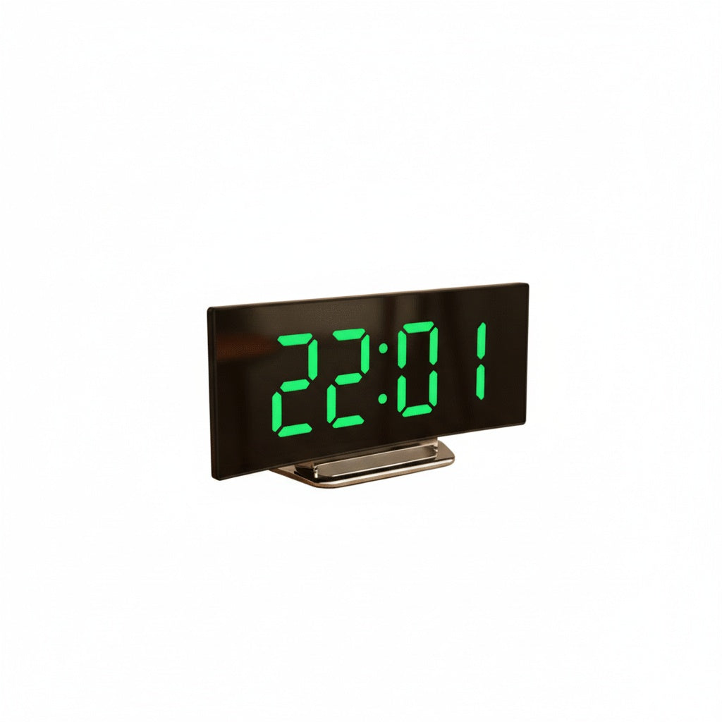 Digital LED Alarm Clock with Curved Mirror Display, Snooze and Temperature Display