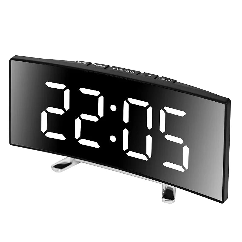 Digital LED Alarm Clock with Curved Mirror Display, Snooze and Temperature Display