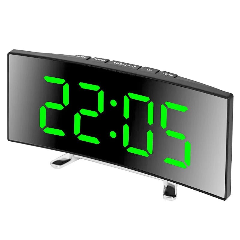 Digital LED Alarm Clock with Curved Mirror Display, Snooze and Temperature Display