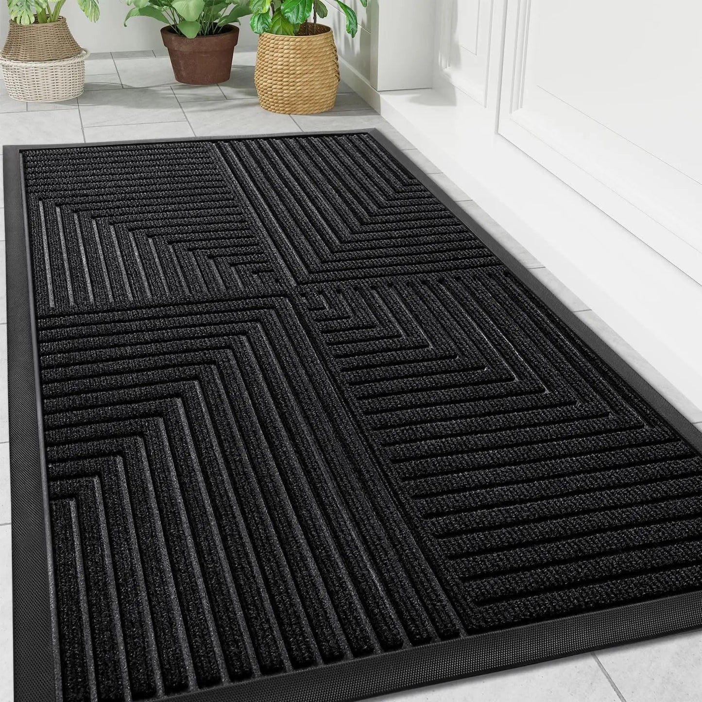 Doormat Indoor Outdoor with Anti-Slip Bottom and Geometric Pattern