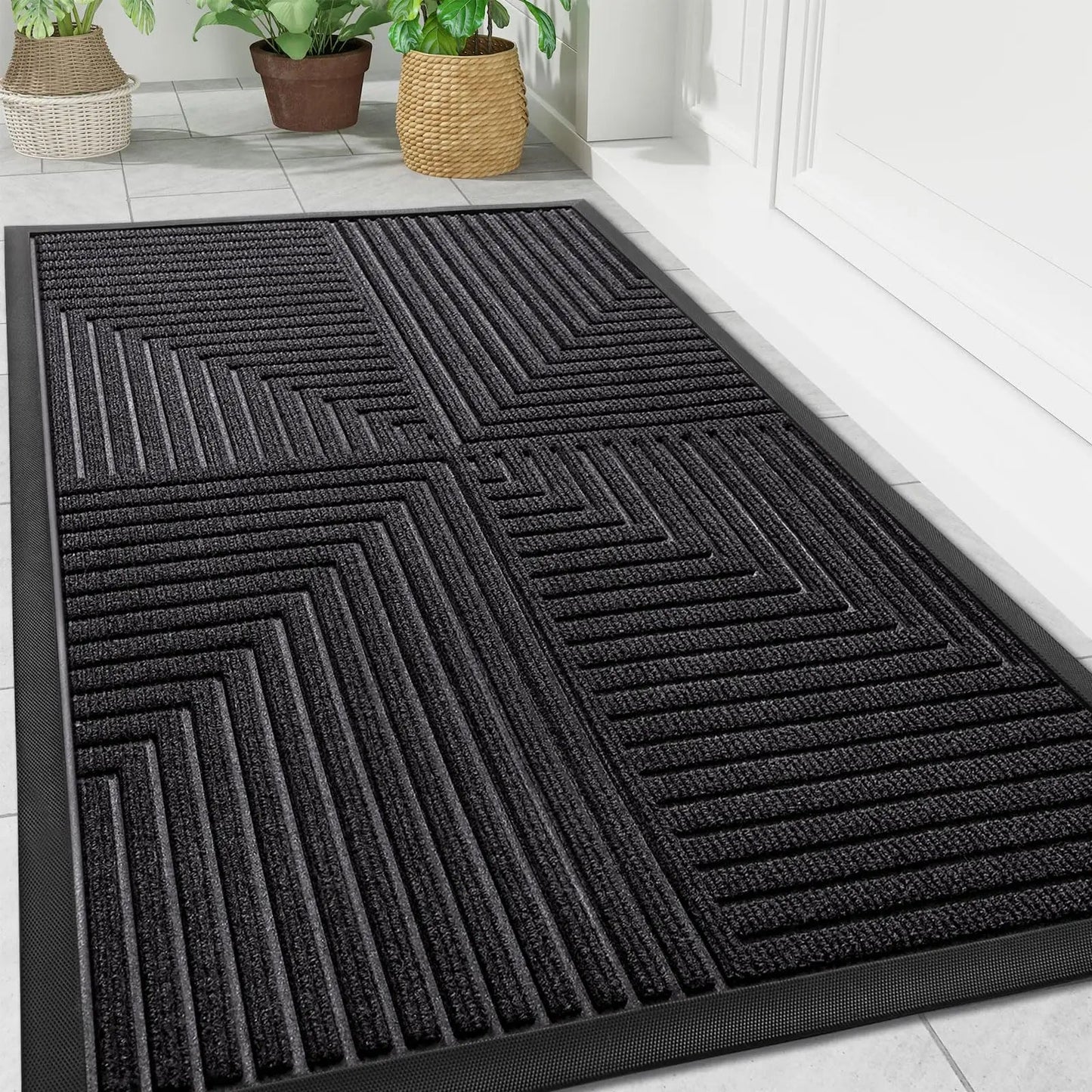 Doormat Indoor Outdoor with Anti-Slip Bottom and Geometric Pattern