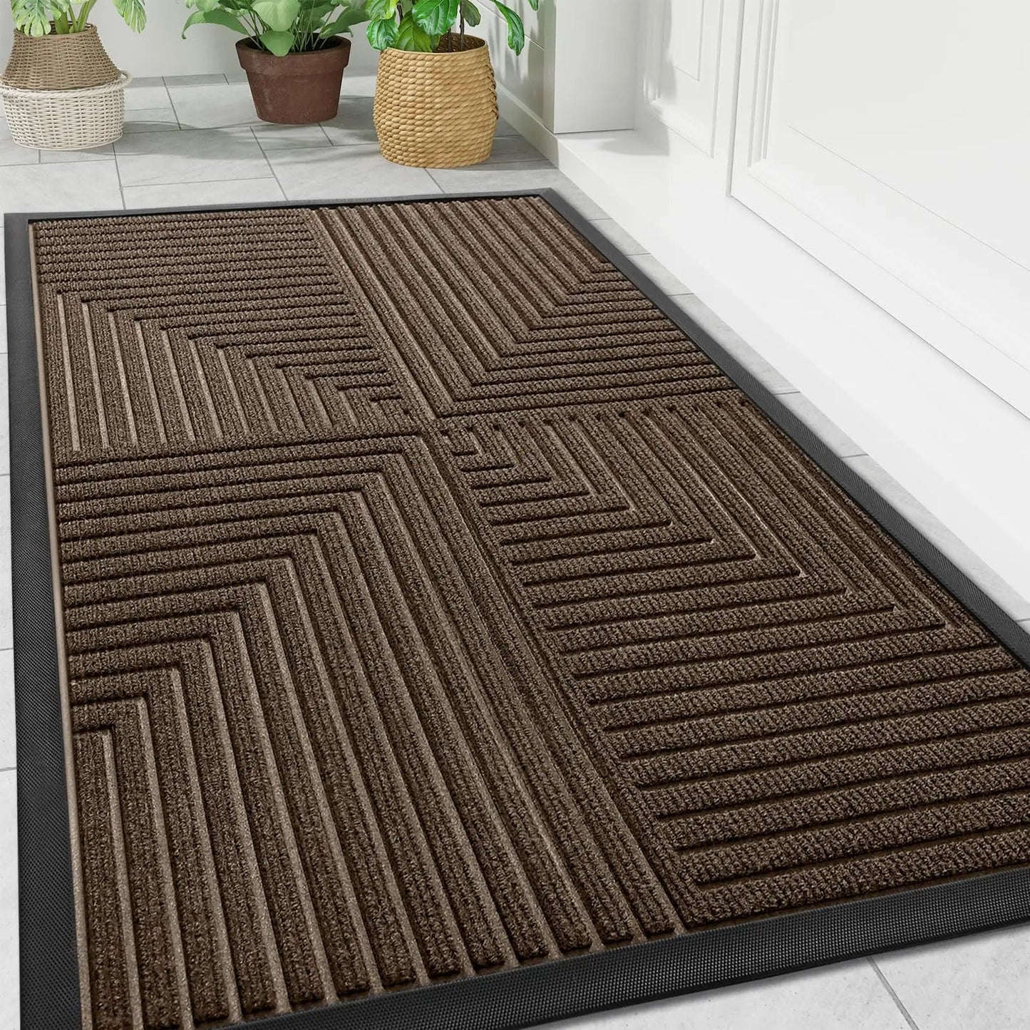 Doormat Indoor Outdoor with Anti-Slip Bottom and Geometric Pattern