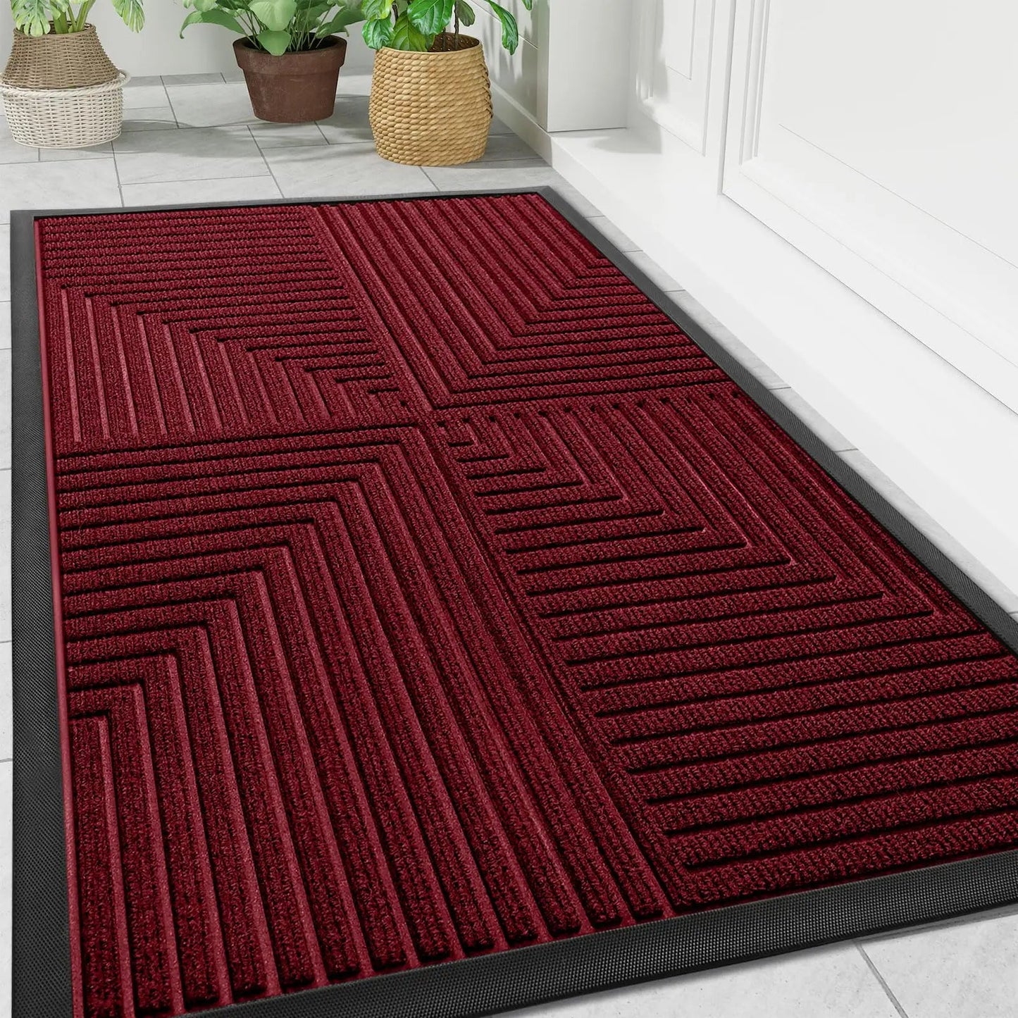 Doormat Indoor Outdoor with Anti-Slip Bottom and Geometric Pattern