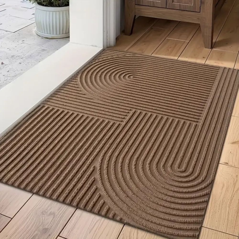 Doormat with Geometric Arch Pattern and Ribbed Texture for Entryway