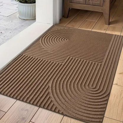 Doormat with Geometric Arch Pattern and Ribbed Texture for Entryway
