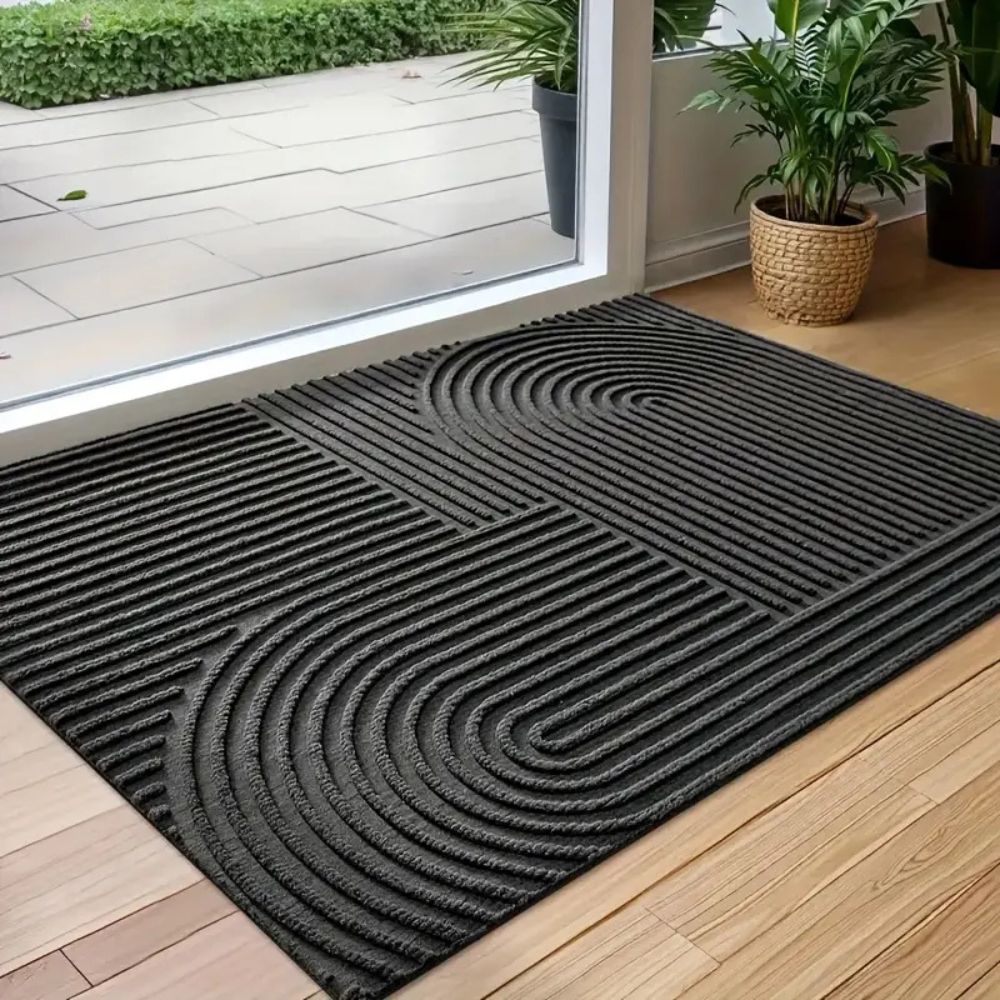 Doormat with Geometric Arch Pattern and Ribbed Texture for Entryway