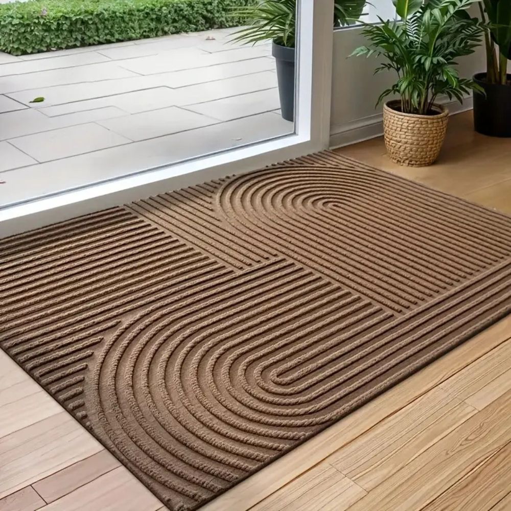 Doormat with Geometric Arch Pattern and Ribbed Texture for Entryway