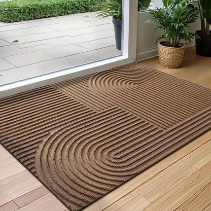 Doormat with Geometric Arch Pattern and Ribbed Texture for Entryway