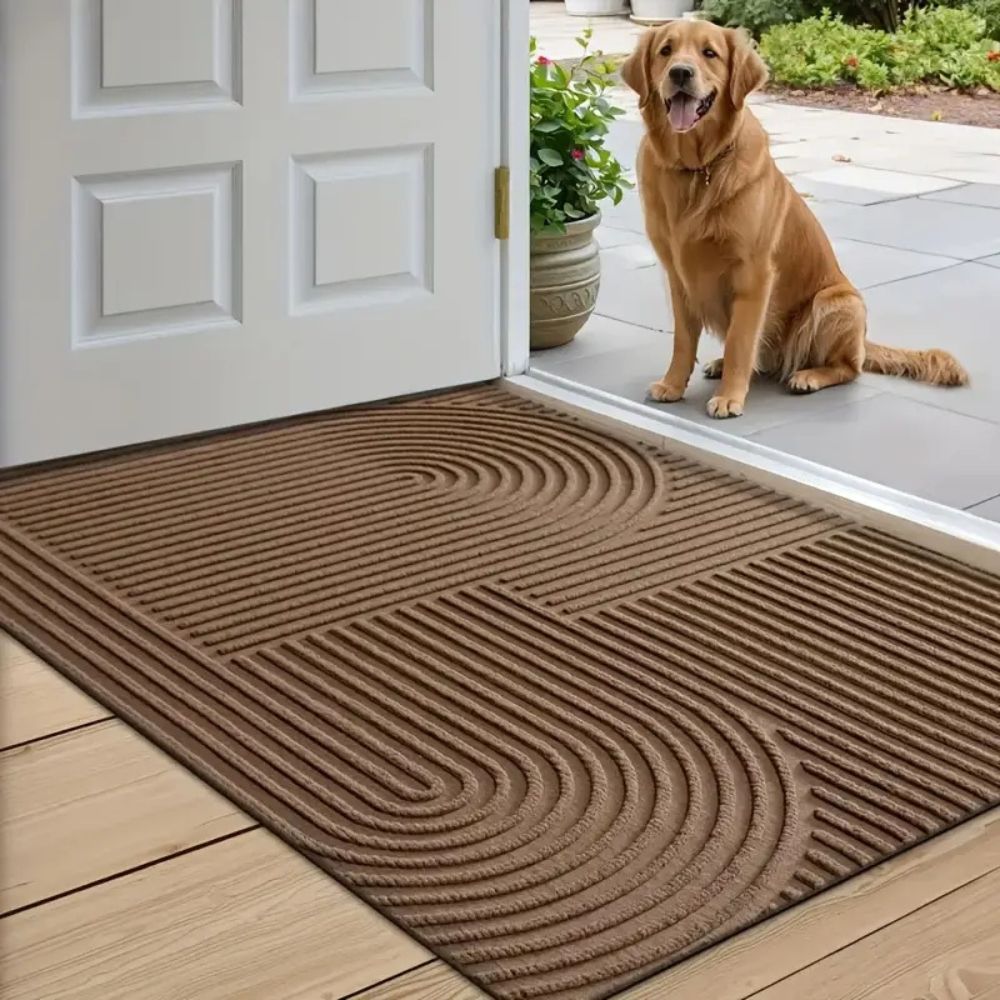 Doormat with Geometric Arch Pattern and Ribbed Texture for Entryway