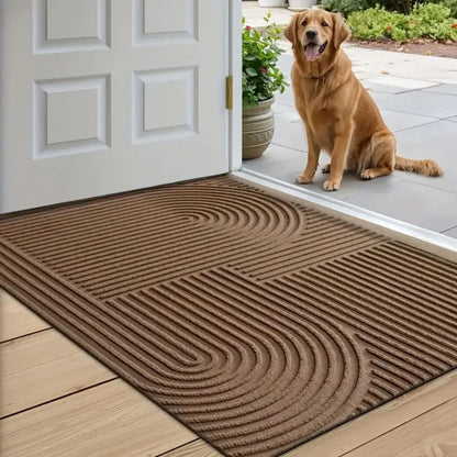 Doormat with Geometric Arch Pattern and Ribbed Texture for Entryway