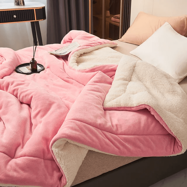 Double-Sided Sherpa Throw Blanket for Sofa and Bed with Flannel Fleece