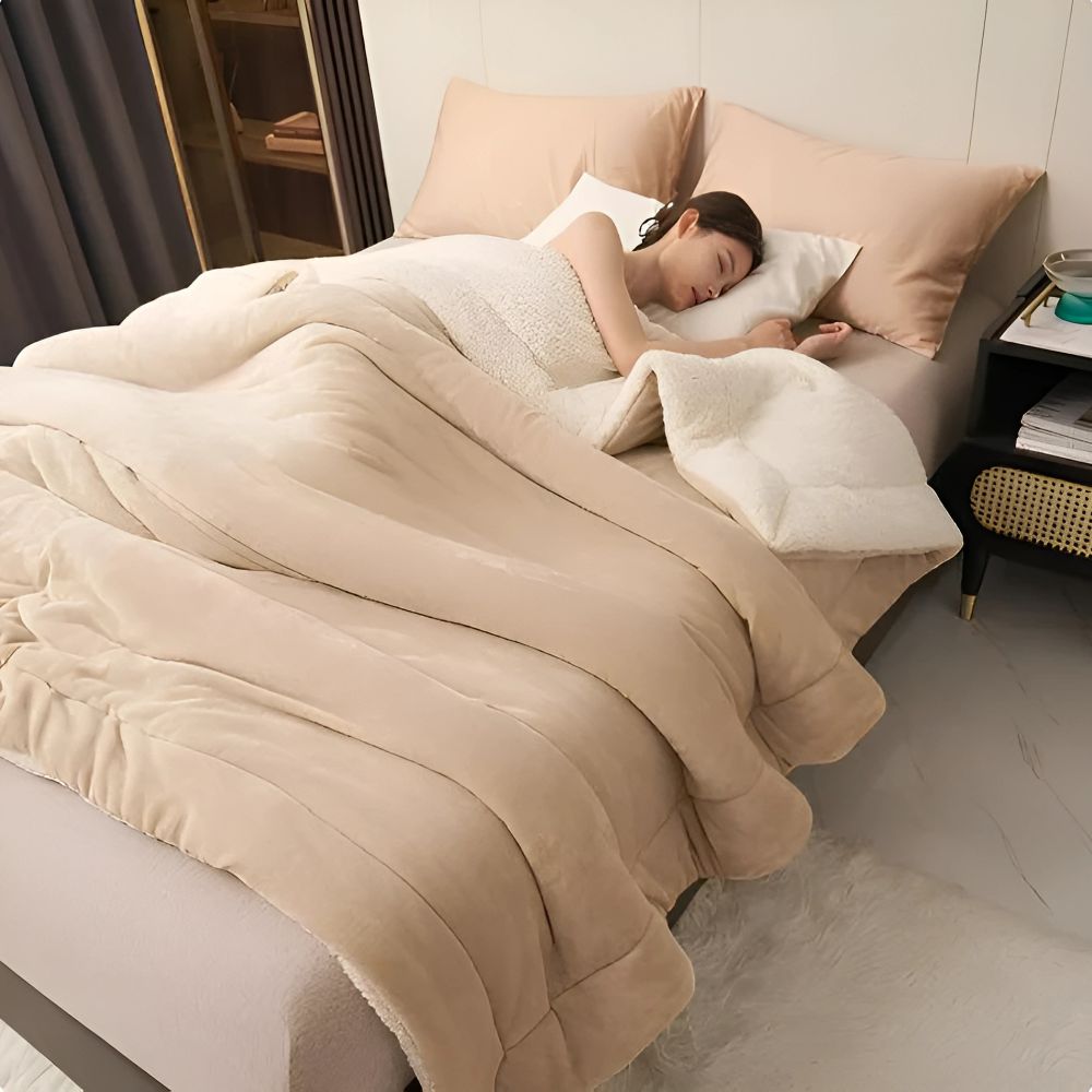 Double-Sided Sherpa Throw Blanket for Sofa and Bed with Flannel Fleece