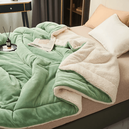 Double-Sided Sherpa Throw Blanket for Sofa and Bed with Flannel Fleece