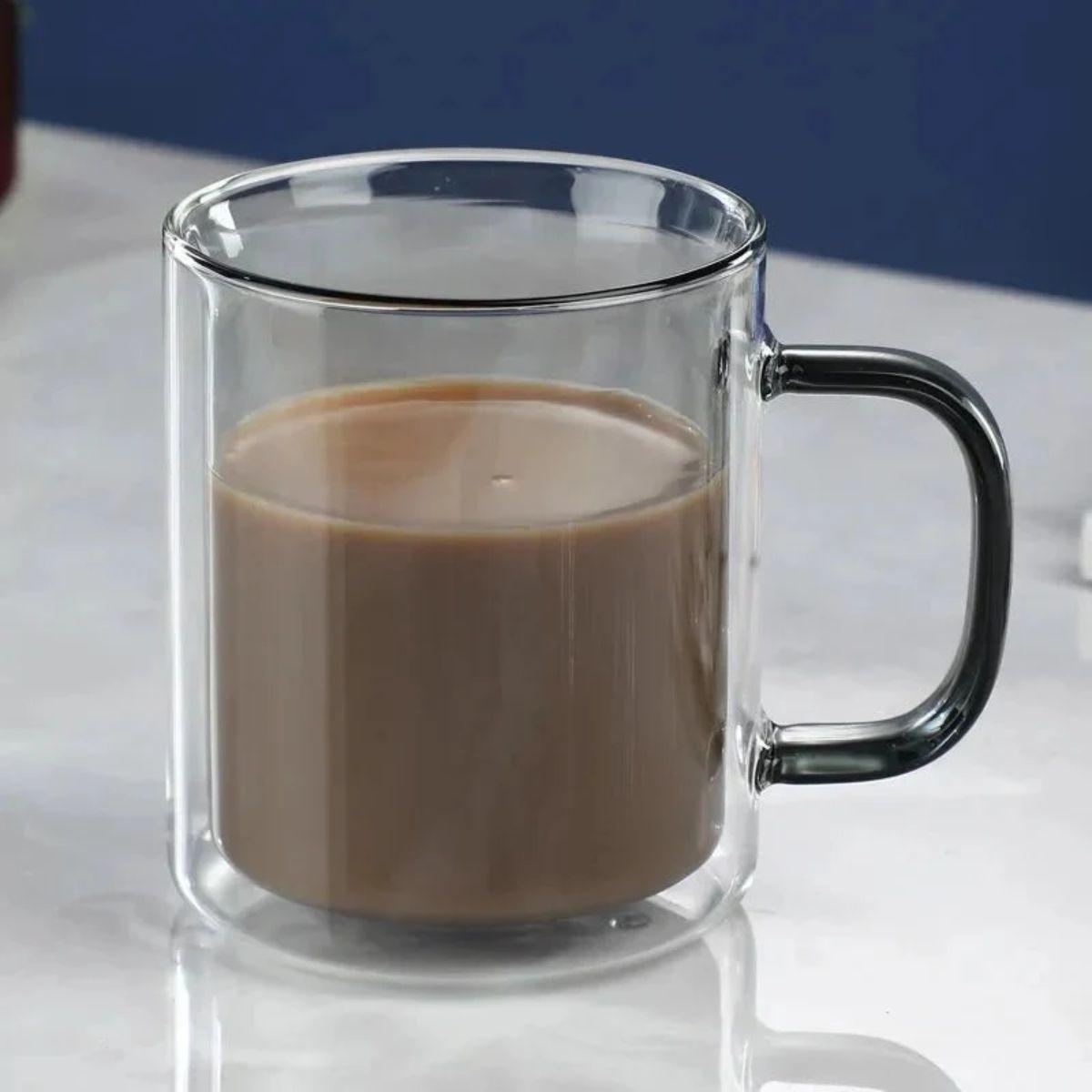 Double Wall Insulated Glass Coffee Mug with Handle