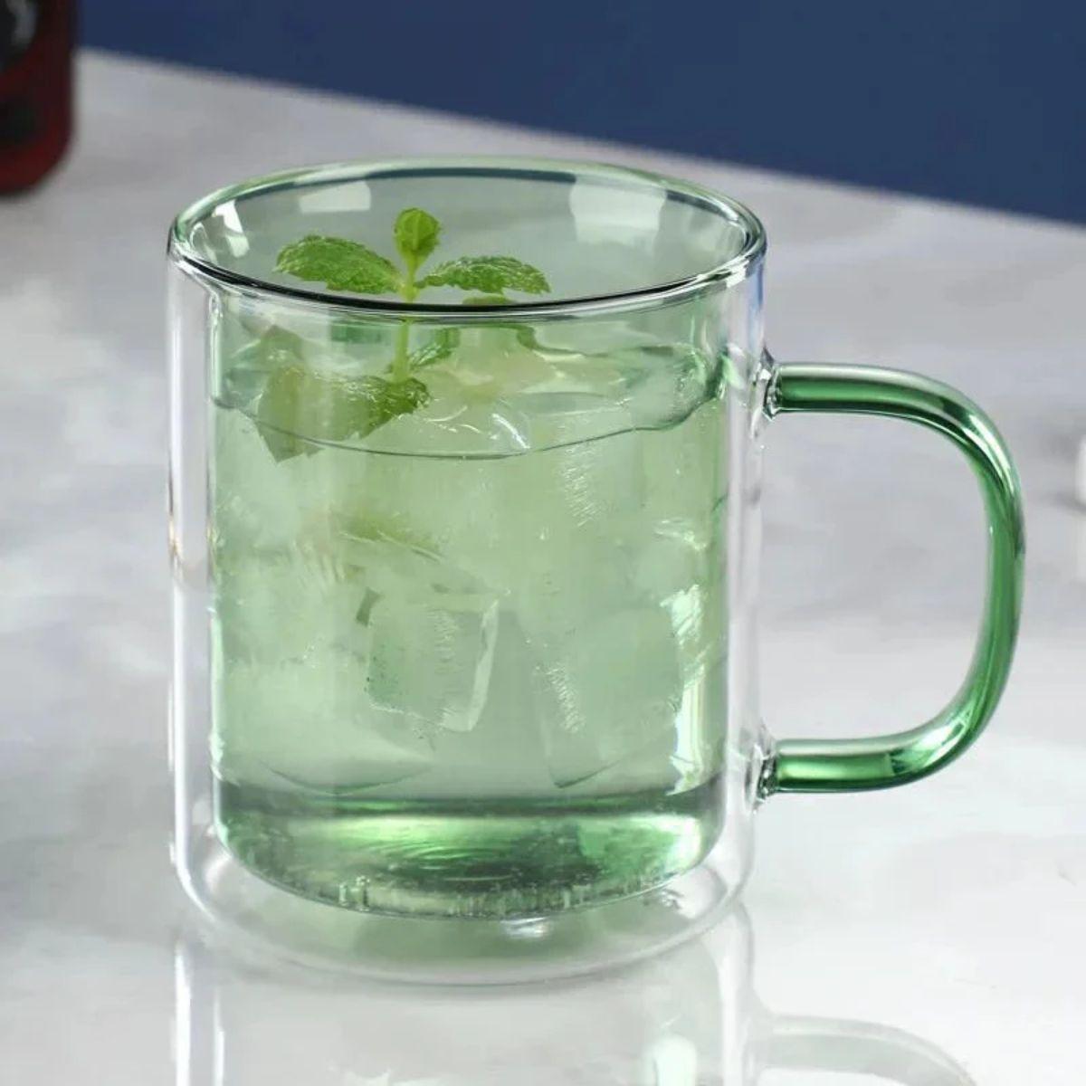 Double Wall Insulated Glass Coffee Mug with Handle