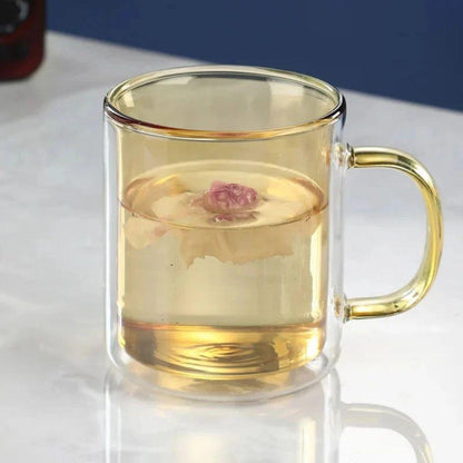 Double Wall Insulated Glass Coffee Mug with Handle